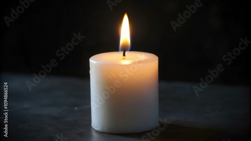 A Single White Candle Burning Brightly in the Dark