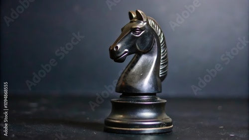 Black Knight Chess Piece on a Dark Surface photo