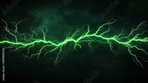 Captivating Green Lightning Strikes Illuminating a Dark, Starry Sky, Creating a Stunning Visual of Electric Energy and Natural Power in the Atmosphere