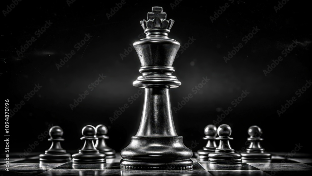 Black Chess King Standing Tall on a Chessboard