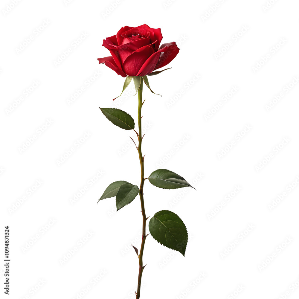 Single red rose isolated on white or transparent background Single red rose isolated on white or transparent background
