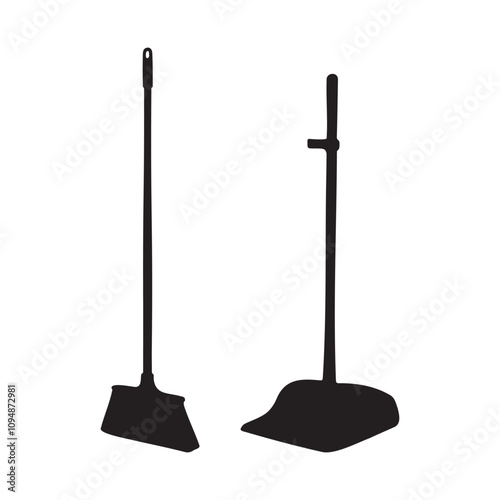 Broom and Dustpan Set Silhouette Vector Illustration