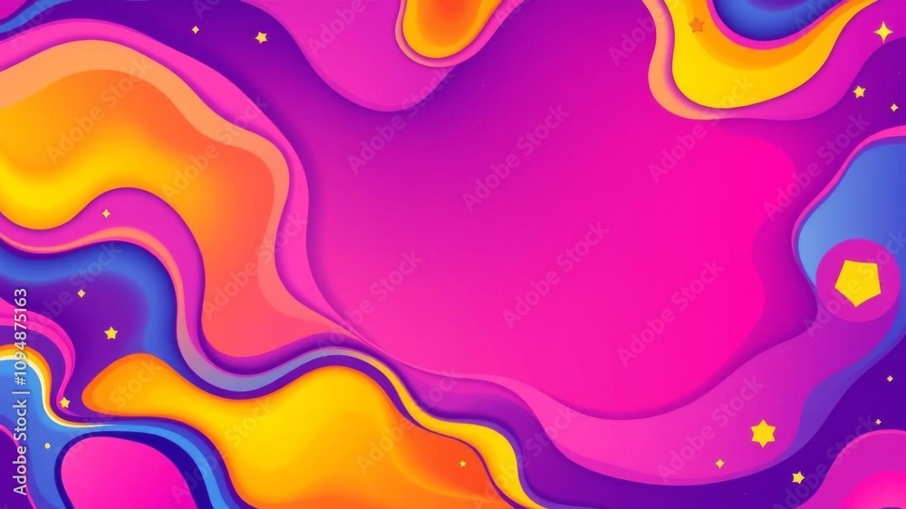 Obraz premium Colorful geometric shapes and stars in a fluid gradient background with minimal style for social media idol promotion, fluid gradient, liquid color, cute