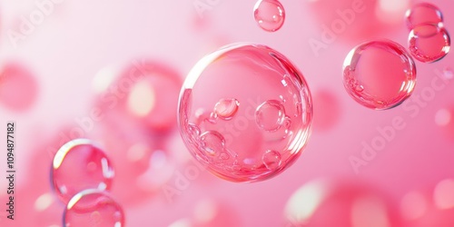 Pink glass round bubbles on pink background