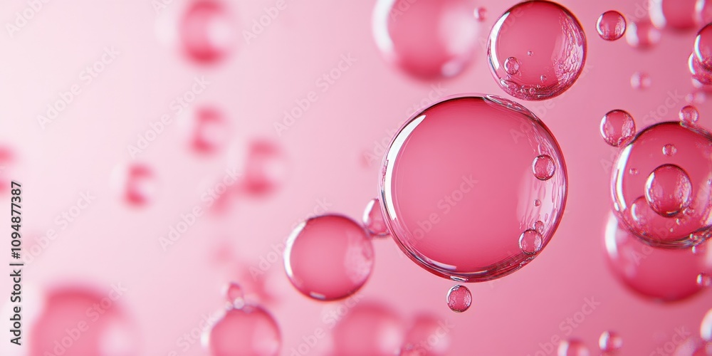Pink glass round bubbles on pink background