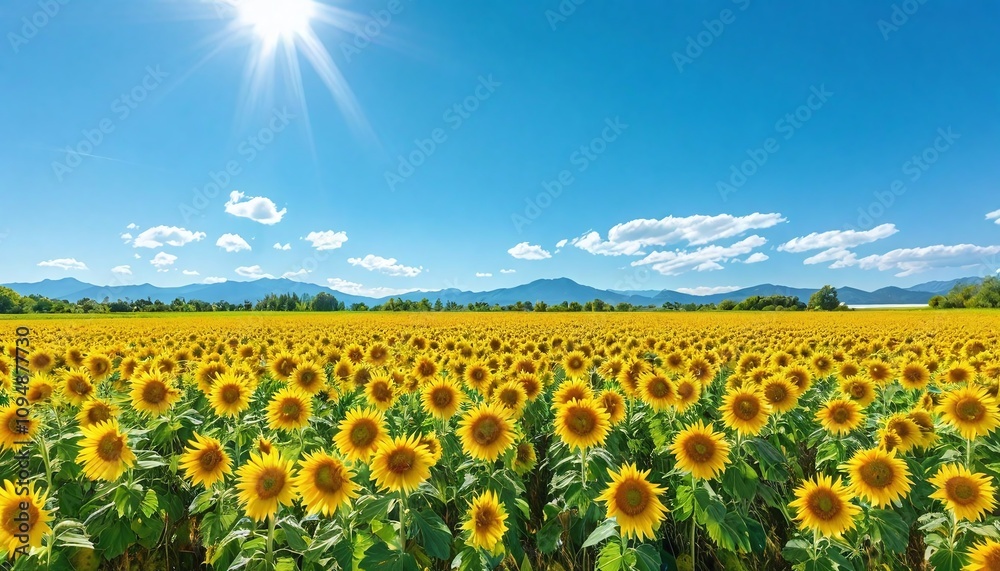 Obraz premium A field of sunflowers under a vivid blue sky.