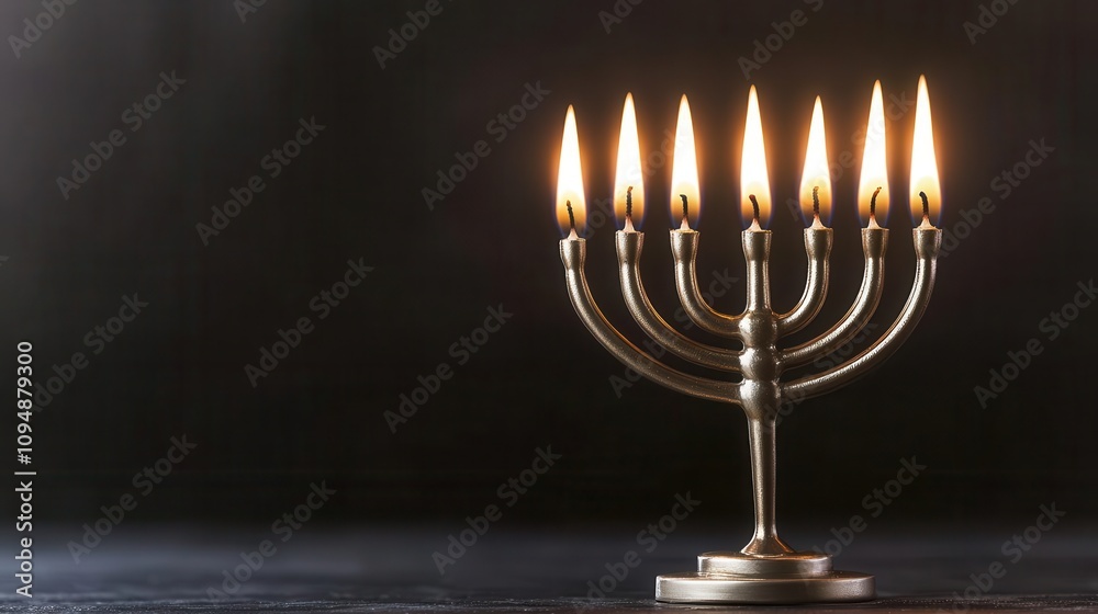 A lit menorah casting a warm glow in a dark setting, symbolizing Hanukkah. A lit menorah casting a warm glow in a dark setting, symbolizing Hanukkah.