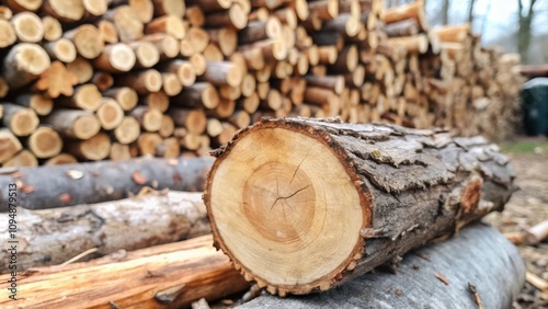 A Close-Up View of a Single Log with a Pile of Logs in the Background