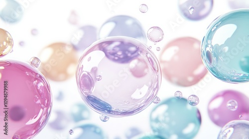 Pastel-colored glass bubbles on a white background