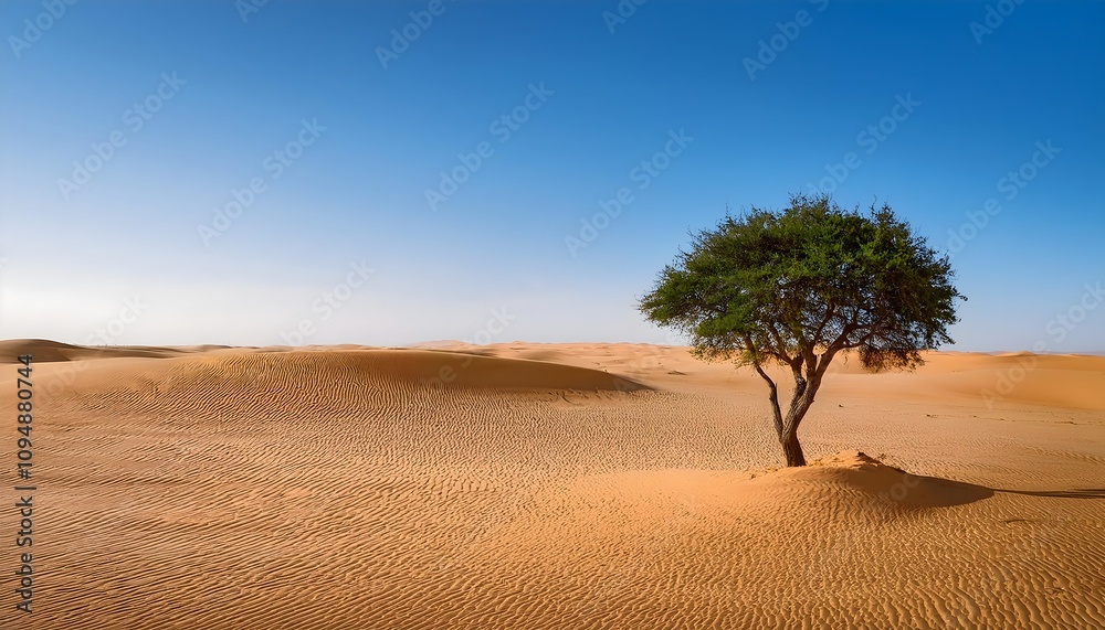 Lonely green tree on desert dunes near Tabuk, Saudi Arabia Lonely green tree on desert dunes near Tabuk, Saudi Arabia