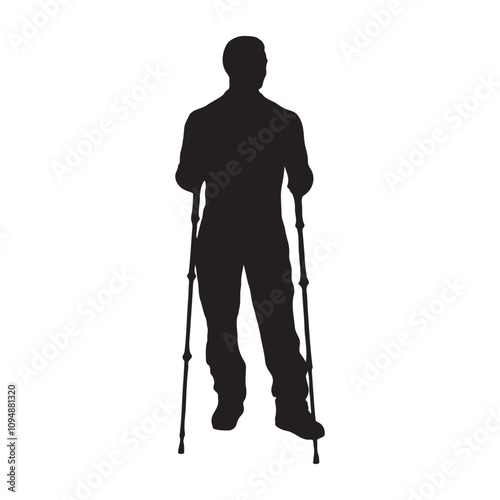 Man with Trekking Poles Silhouette Vector Illustration