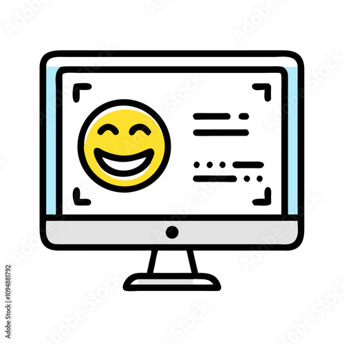 Computer screen with smiling face icon