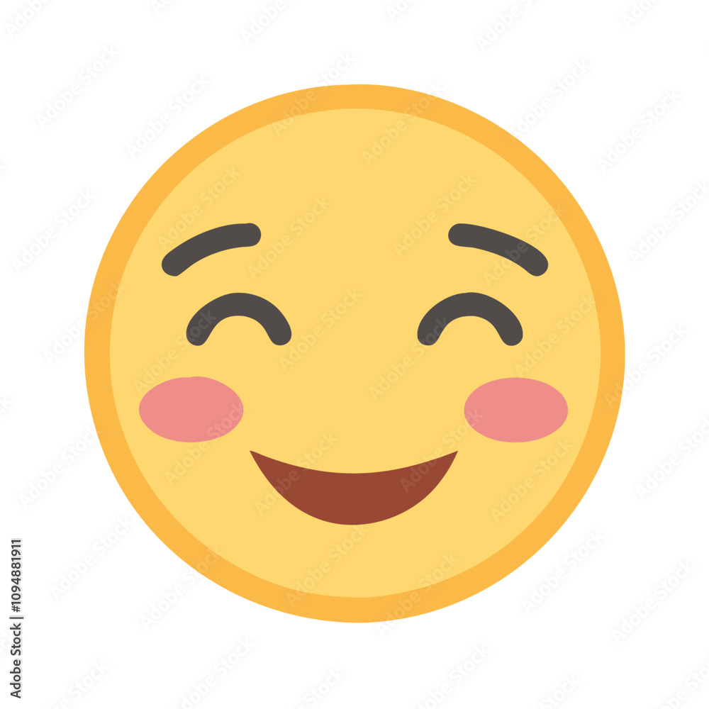 Fototapeta premium Smiling face emoji with rosy cheeks icon