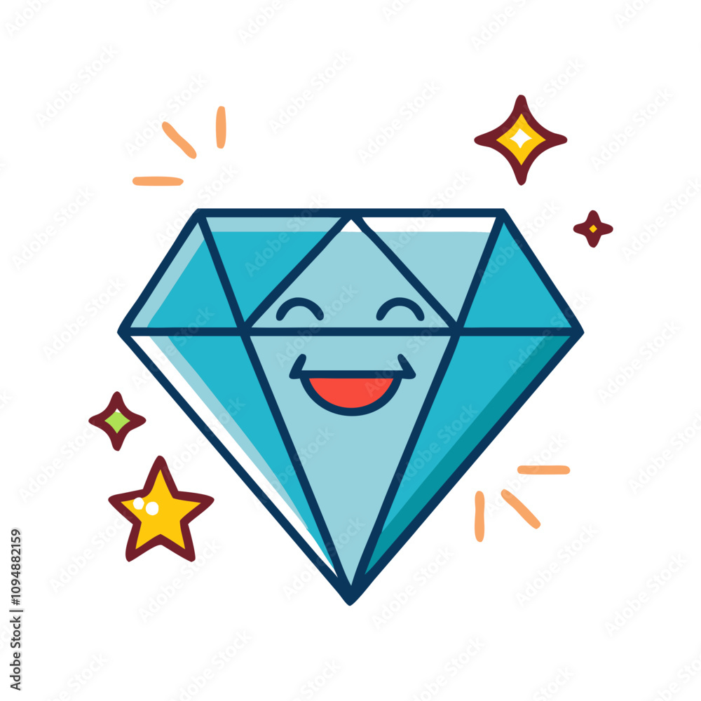 Smiling diamond with sparkles icon Smiling diamond with sparkles icon