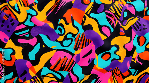 Colorful 80s or 90s Retro pattern, shapes and design for print, textile or background