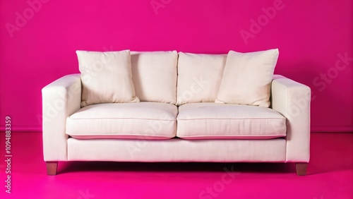 White Sofa with Pillows Against a Fuchsia Wall