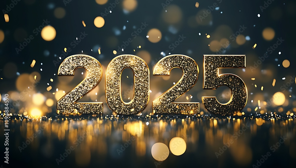 3D golden numbers “2025” on a black background with bokeh lights, symbolizing a New Year celebration, with intricate details and fine resolution.
3D golden numbers “2025” on a black background with bokeh lights, symbolizing a New Year celebration, with intricate details and fine resolution.