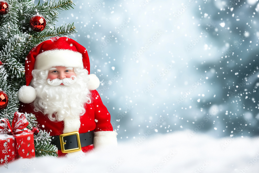 Fototapeta premium Santa Claus with a Christmas Tree Background