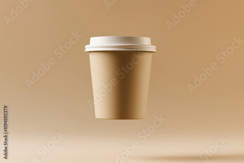 Flying paper coffee cup mockup with lid 3D render with space for design 