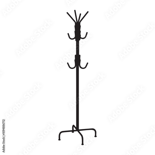 Coat and Hat Hanger Stand Rack Silhouette Vector Illustration