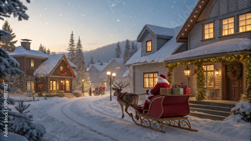 Santa delivery presents to village