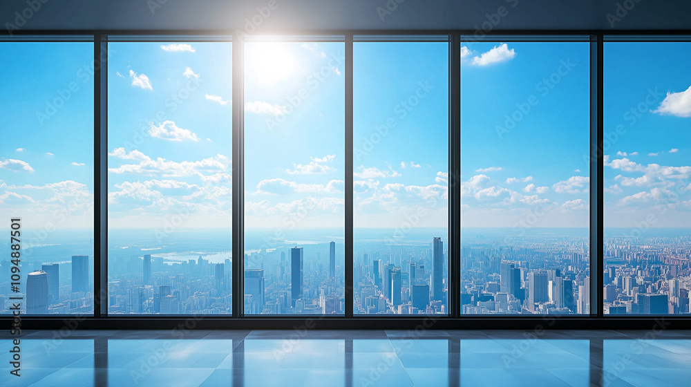 Fototapeta premium Bright and Spacious Modern Urban Office with Glass Windows Background