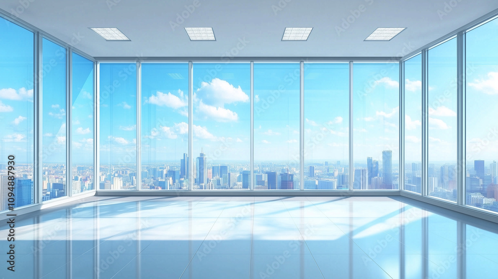 Bright and Spacious Modern Urban Office with Glass Windows Background Bright and Spacious Modern Urban Office with Glass Windows Background