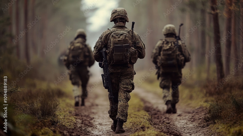 Soldiers Walking Through Forest Path Soldiers Walking Through Forest Path