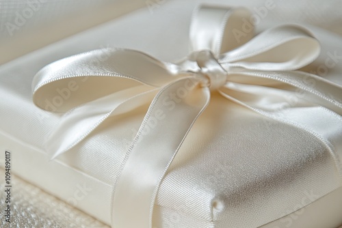 White jewelry boxes with silk ribbon close up