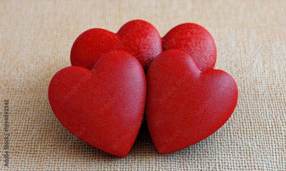 Fototapeta premium A close-up of red decorative hearts arranged on a textured background, symbolizing love, affection, and warmth in various occasions.