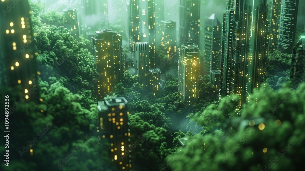 A futuristic cityscape intertwined with lush greenery, depicting nature reclaiming urban spaces. A futuristic cityscape intertwined with lush greenery, depicting nature reclaiming urban spaces.