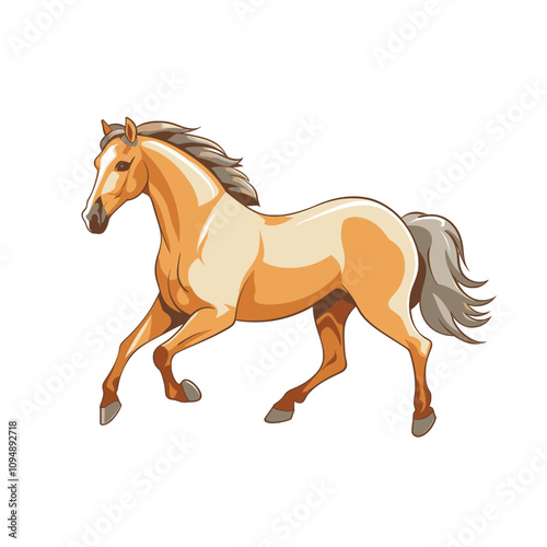 Running Wild Horse Vector Illustration with Desert Scene