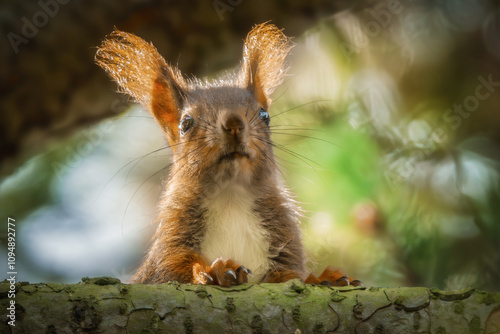 Neugierig schauendes Eichhörnchen photo