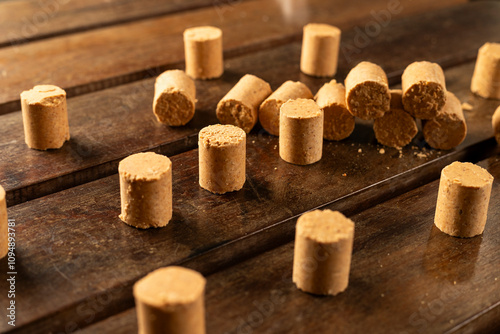 Sweet Brazilian Peanut Called Paçoca on a wooden desk