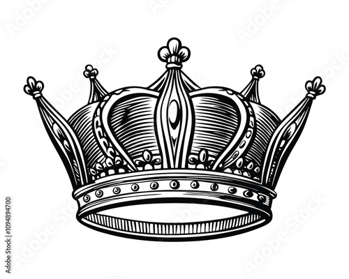Queen's crown ink sketch vector drawing, black and white
