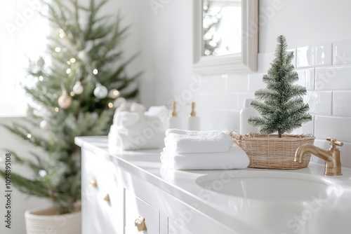 Serene White Bathroom with Holiday Accents