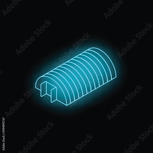 Neon blue icon of a greenhouse glowing on a dark background, representing concepts such as agriculture, gardening, and sustainability