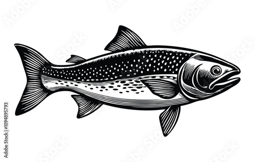 Salmon fish seafood sketch ink vector illustration on white background