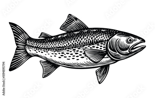 Salmon fish seafood sketch ink vector illustration on white background