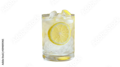 Glass of Sparkling Water with Lemon and Ice - Realistic Image