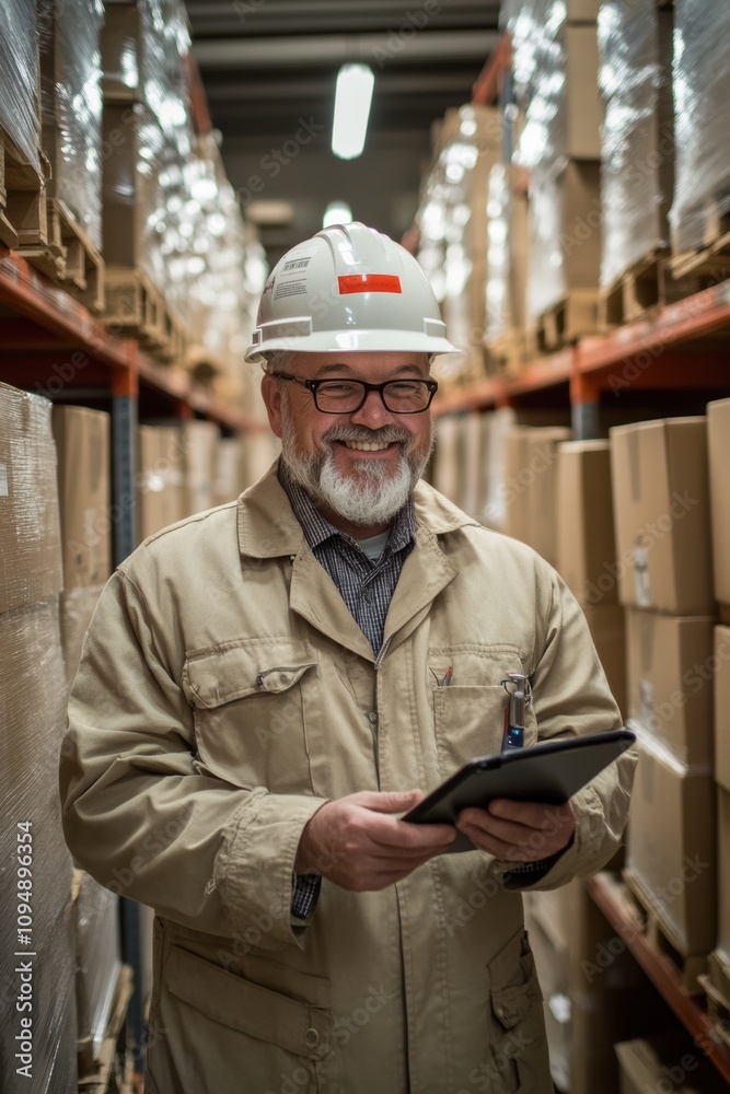 Worker working in warehouse with store inventory. Worker working in warehouse with store inventory.