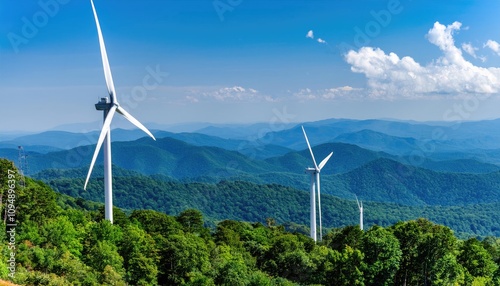 panoramic view of the blue ridge mountains and wind turbines photo