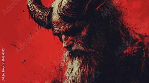 Terrifying Krampus with Red Eyes and Horns, Illustration