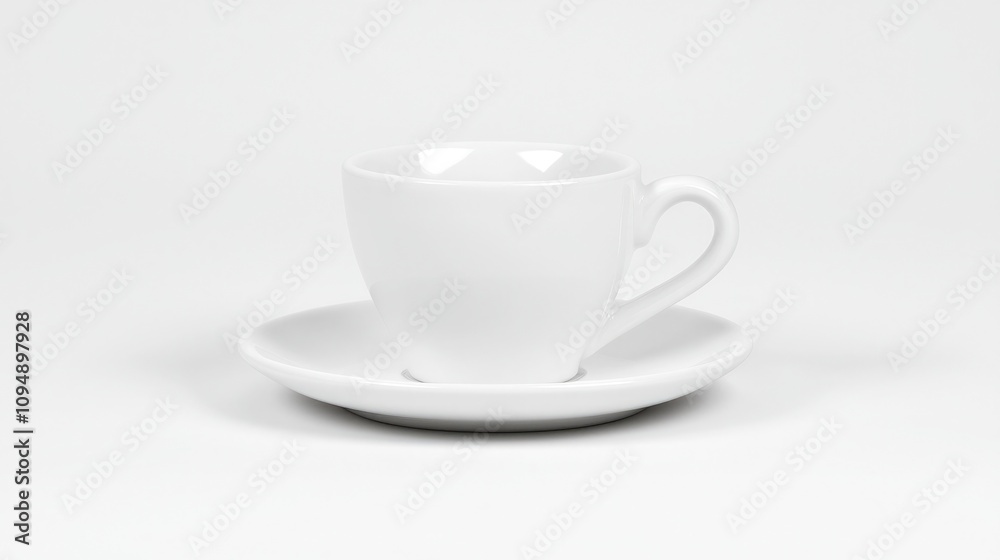 A simple, elegant white coffee cup on a matching saucer, perfect for showcasing beverages in minimalistic settings. A simple, elegant white coffee cup on a matching saucer, perfect for showcasing beverages in minimalistic settings.