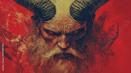 Terrifying Krampus with Red Eyes and Horns, Illustration