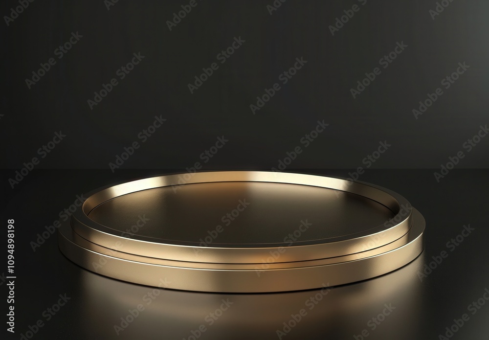 A circular golden podium with a black background A circular golden podium with a black background