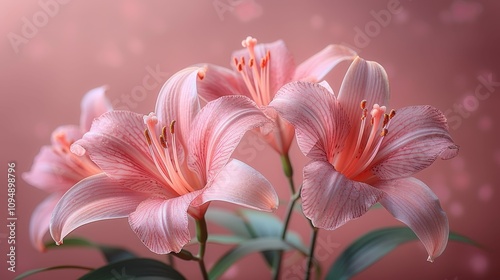 Elegant pink lilies bloom gracefully against a soft pastel backdrop, creating a serene floral display. Generative AI