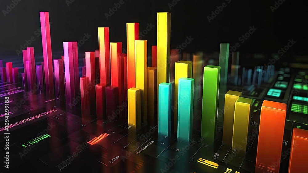 Obraz premium Abstract 3D business chart with glowing segments, [color chart], [symbolizing advanced analytics and financial growth] 