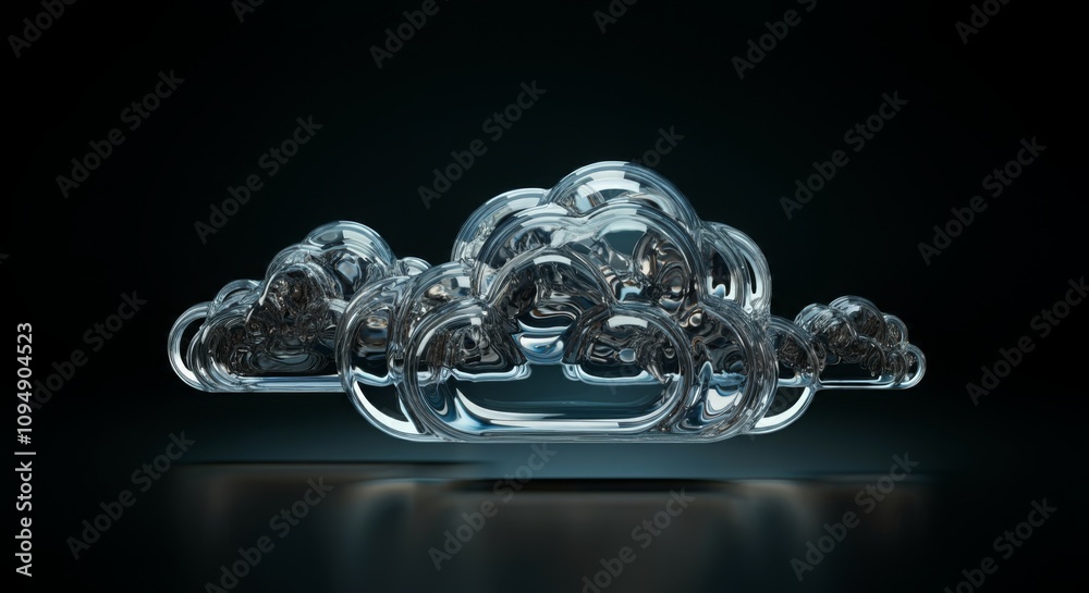 Fototapeta premium Clouds Glass Sculpture, Cloudy Environment Design, Reflective, Elegant Refracting Translucent Art