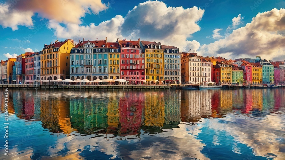Fototapeta premium houses on the river bank AI Generated